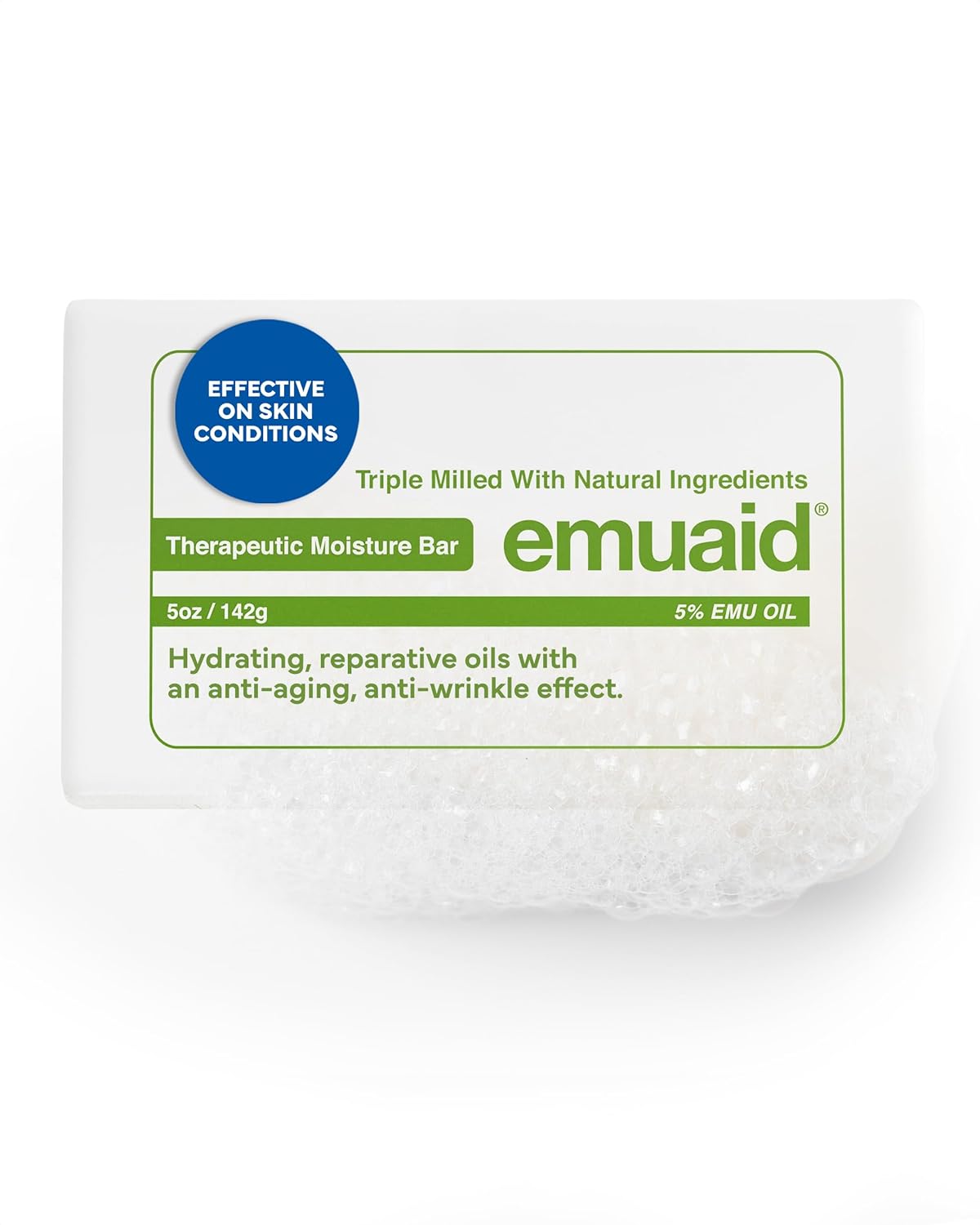 emuaid Therapeutic Moisture Bar, Cleansing Face and Body Bar Soap, Soothes and Repairs Dry, Damaged Skin with 5% Emu Oil, Tea Tree Oil, Argan Oil, Macadamia, Jojoba, For All Skin Types, 5oz, 1 Pack