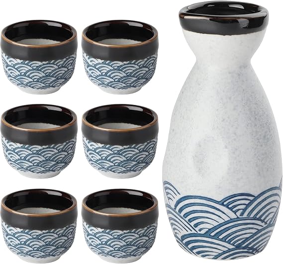 Sake Sets Ceramic Japanese Sake Set of 7 include 1 Sake bottle 6 Sake Cups