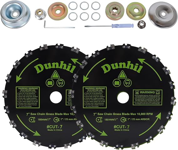 Dunhil 7 inch 16T 7 x 16T Chainsaw Tooth Brush Cutter Blades Metal Brush Cutter Blade with 2 Set Adapter Kits for Weed Eater, Cutter, Trimmer