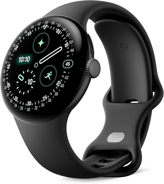 Google Pixel Watch 4 (41 mm) – Android-Smartwatch mit gewölbtem Display und Fitness-Tracking und Unterstützung von Gemini – Aluminiumgehäuse in Matte Black – Sportarmband in Obsidian – LTE