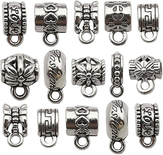 100 pcs Clasp Bail Beads Charms,Bail Tube Beads, Loose Spacer Bead,Bead Hanger Charm for Jewelry Making DIY Necklace Bracelet (M611)