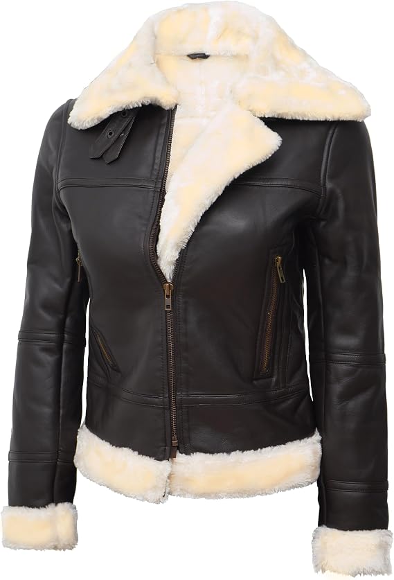 Blingsoul Winter Real Leather Shearling Jacket for Women