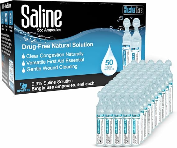 Saline Ampoules Saline Solution, Sodium Chloride 0.9%, 50 Count (5mL Each)