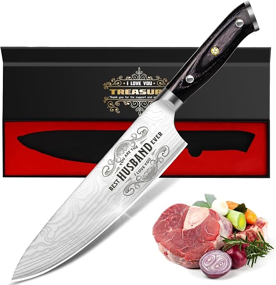 Gifts for Him Husband Men Christmas Anniversary Day, 8 inch Professional German Stainless Steel 1.4116 Chef Knife, Engraved Best Husband Ever Knife Gift, Birthday Gifts for Men Husband Him 20 cm