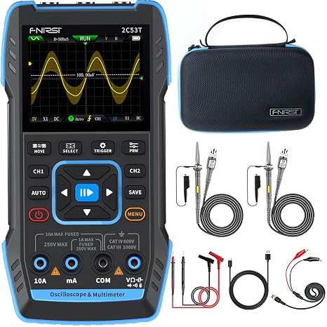 FNRSI Upgraded 2C53T with 2 P6100 Probe 3In1 Oscilloscope/Multimeter/DDS Signal Generator 50MHz Bandwidth 250MS Sampling Rate 20000 Count RMS for Voltage, Current, Capacitor, Resistor, Diode