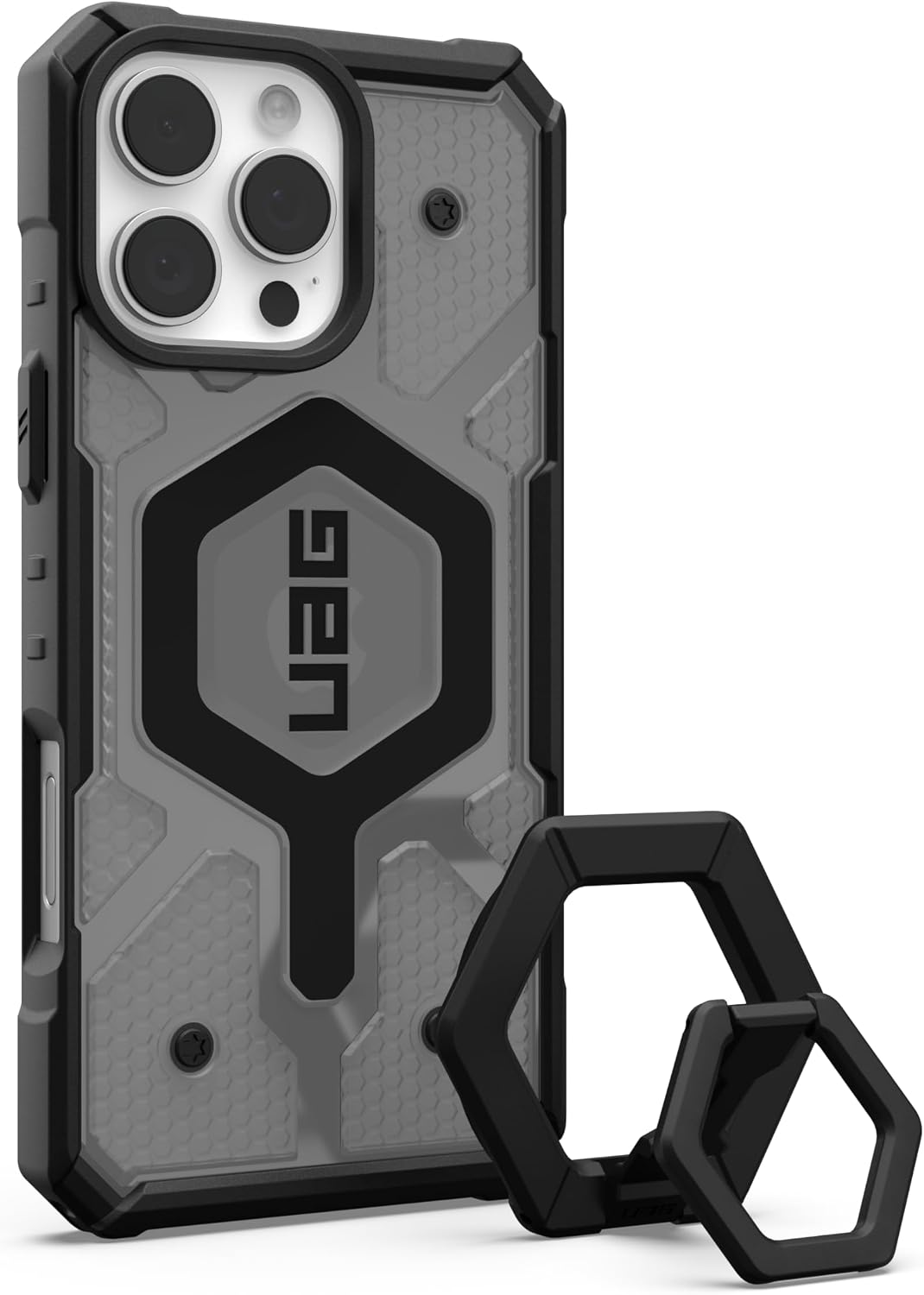 URBAN ARMOR GEAR UAG Designed for iPhone 16 Pro Max Case 6.9" Pathfinder Clear Ash Compatible with MagSafe Charging Rugged Shockproof MIL-STD Protective Cover  Magnetic Ring Stand Black Bundle Set