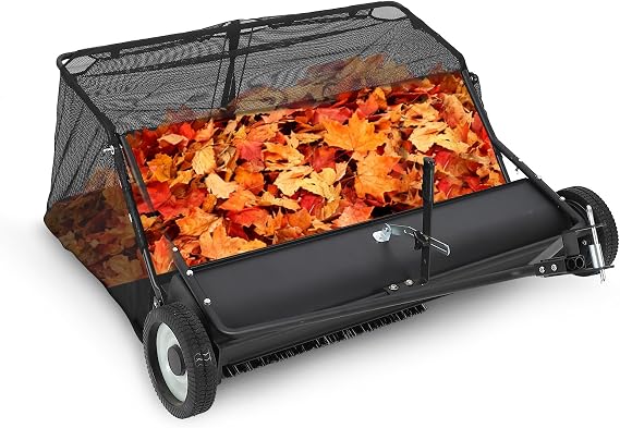Garvee 48" Lawn Sweeper Tow Behind, Pull Behind Yard Sweeper, 26 Cu. Ft Large Hopper Leaf & Grass Collector, Heavy Duty Garden Sweeper with Adjustable Sweeping Height for Yard, Lawn, Farm