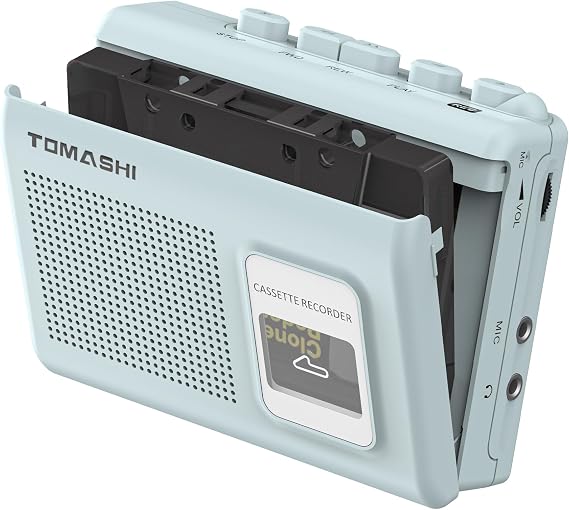 Portable Cassette Player Tape Recorder with Built-in Speaker,Microphone,Headphone Jack-, 4.57 x 3.54 x 1.38inch (Blue)