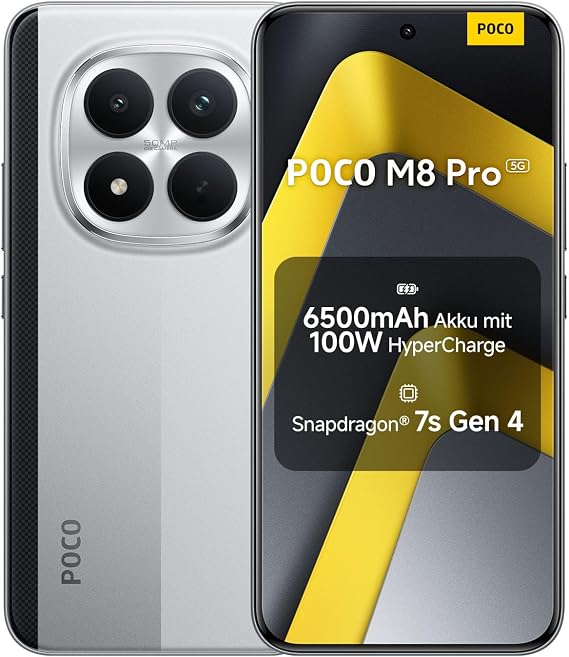 XIAOMI Poco M8 Pro 5G Smartphone 12 GB RAM + 512 GB Memory Unlocked Mobile Phone with Android 6.83 Inch 1.5K CrystalRes AMOLED 50 MP Light Fusion 800 with OIS IP68 Silver