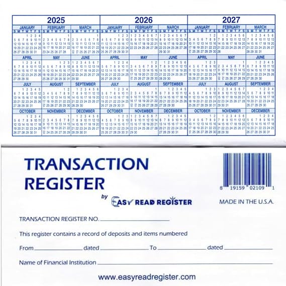 Check registers for Personal Checkbook - 25-26-27 Calendars Checkbook Ledger Transaction Registers Log for Personal or Business Bank Checking Account, Saving Account