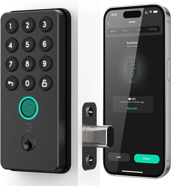 igloohome (New!) Deadbolt Go Smart Lock w/Fingerprint, Digital Keys, Remote PIN Codes, WiFi Bridge (Sold Separately) - Tested to ANSI Standards, Easy to Install (Matte Black)