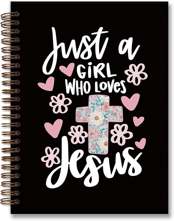 foedor Black Christian Bible Verse Spiral Notebook Journal, 5.58.3 Inch | Just a Girl Who Loves Jesus, Christian Gifts for Women and Hardcover Journal for Church Work Note Taking Office Supplies