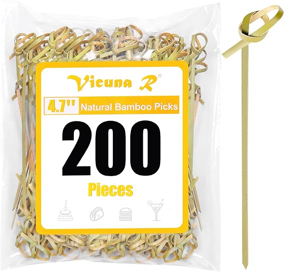 200PCS Cocktail Picks, Bamboo Knot Skewers, Fancy Toothpicks for Appetizers