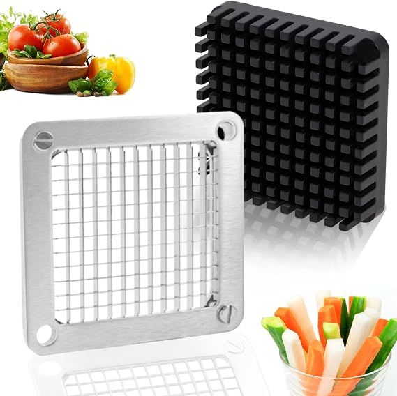 1/4" Replacement Dicer Chopper Blade with Pusher Block | Stainless Steel Commercial Vegetable Chopper Replacement Blade, Uniform Cuts for Onion Dicer Tomato Dicer French Fries Cutter