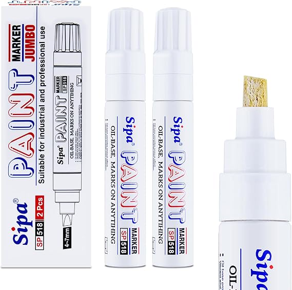 Sipa Jumbo White Paint Markers Pens, 2 Pack Oil Based Chisel Tip Permanent Paint Pens, Quick Drying & Waterproof Markers for Rocks Wood Metal Plastic Canvas Glass Shoes, Gifts for artists, kid