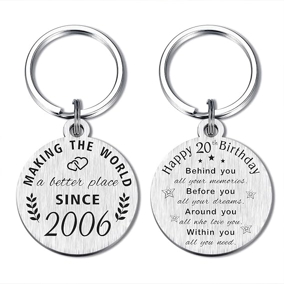 ABNTY 20th Birthday Gifts for Women Men, 20 Year Old Birthday Keychain, Born in 2006 Gifts, 2006 Birthday Decorations