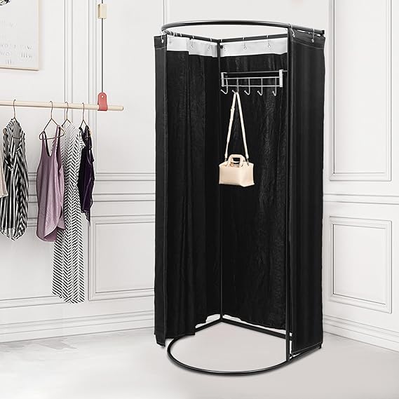 Fitting Room Clothing Store with Shading Curtain,Portable Dressing Room,85*80*200cm Temporary Mobile Privacy Protection Changing Room, Foldable Mall Simple Dressing Screen for Office Outdoor (Black)