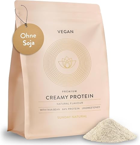 SUNDAY NATURAL® Vegan Protein Powder - 1 kg - Super Creamy Vegan Protein Powder Neutral - 25 g Protein per Serving - 3K Protein Shake - Total EAA & BCAA Profile - No Added Sugar Laboratory Tested