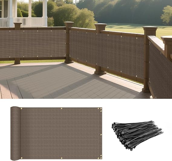 SunnyRoyal 2.5'x4' Brown Balcony Privacy Screen Fence for Patio Outdoor Porch Deck, Apartments Railing Cover with Zip Ties, UV Protection Weather Resistant Mesh Screens Panel for Outside