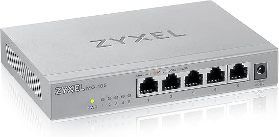 Zyxel 5-Port 2.5G Multi-Gigabit Unmanaged Switch for Home Entertainment or SOHO Network [MG-105]