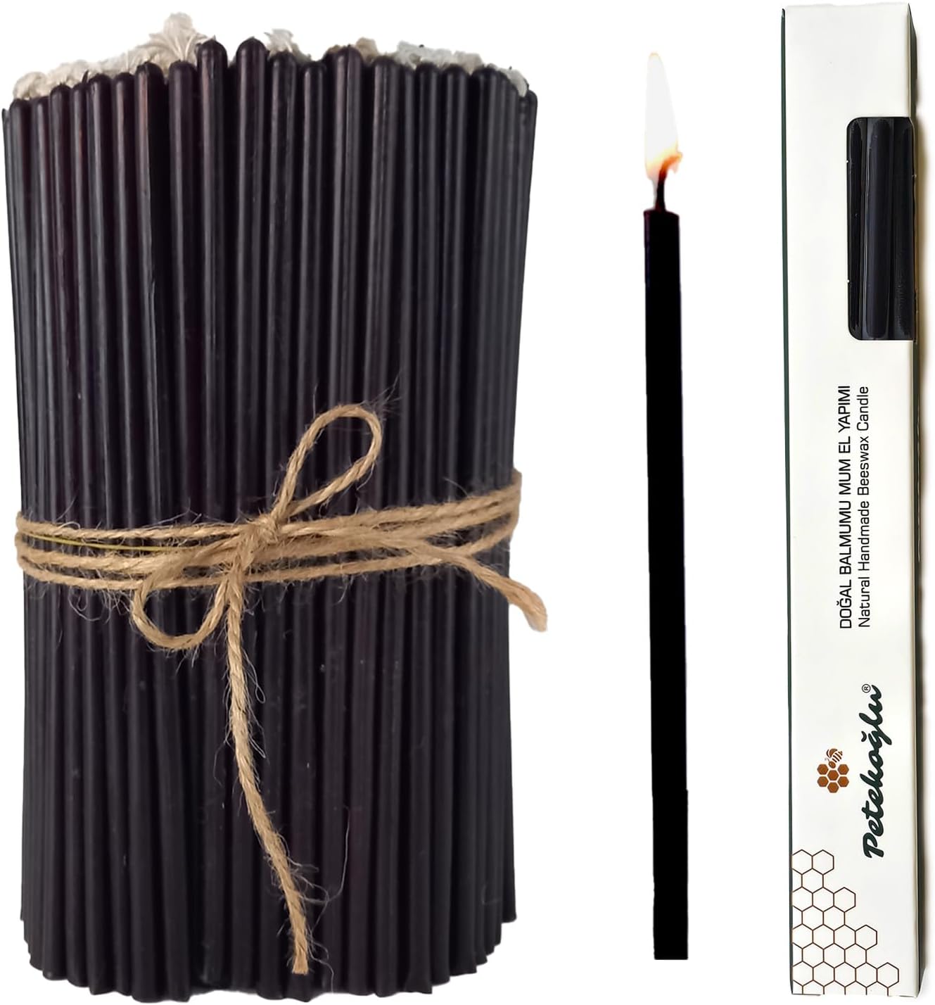 Petekoğlu wax Candle Wish Candle Natural Honeycomb Slim Long Party Engagement Wedding Ritual Birthday Candle 15 Pieces Beeswax Candle Black [Energy Grade A]