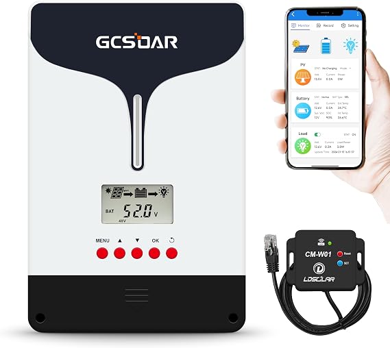 MPPT Solar Charge Controller 60A 12V 24V 48V auto Max PV 150V Solar Panel Charger + WiFi Adapter APP Remote Monitor LCD Display Fan Cooling Regulator for Lead-Acid LiFePO4 Lithium User