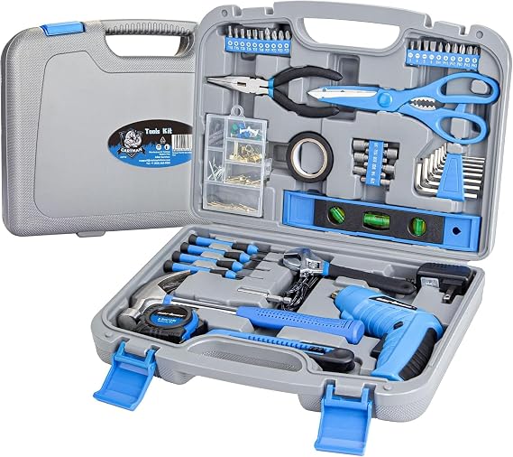 Cartman 149 Piece Tool Set General Household Hand Tool Kit with Cordless Screwdriver Blue