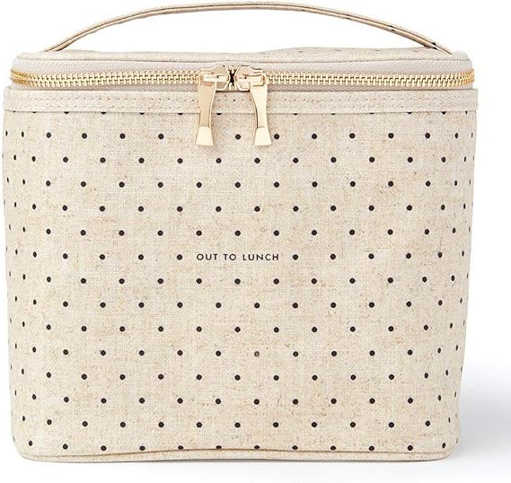 Kate Spade New York Insulated Lunch Tote, Cute Lunch Bag for Women, Compact 8 x 4.5 x 7.23" Size, Deco Dots (Out To Lunch) | Compact 8" x 4.5" x 7" Cute Insulated Soft Cooler Bag, Coated Canvas Adult Lunch Tote with Zipper Closure and Top Handle