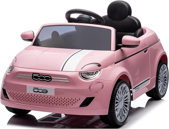 Best Ride On Cars Fiat 500 12v Battery DuoDrive KidPro Ride-On Car with Dual-Drive Mode, Manual and Remote Control, USB, Radio, Safety Belt, Kids' Electric Vehicles for Aged 3-6 Years Old, Pink