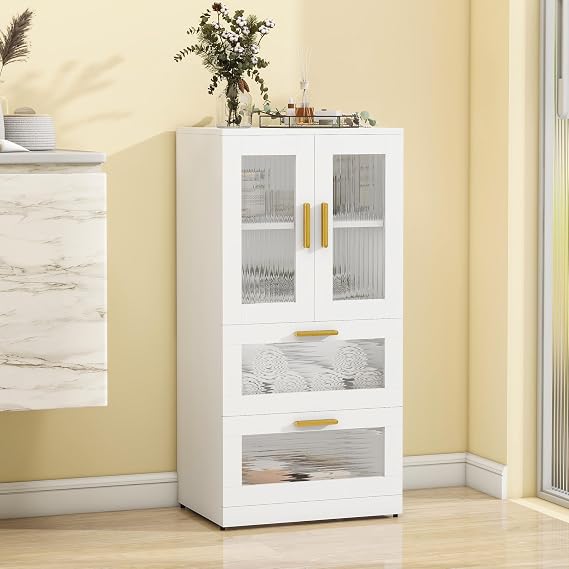 Bathroom Storage Cabinet, Bathroom Cabinet with 2 Doors, 2 Drawers, White | Freestanding Storage Organizer with Large Storage Space, Satisfies Storage Needs for Bathroom Living Room