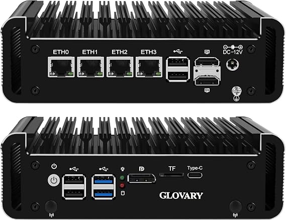 Mini Firewall PC N100 4 Core 4 x i226V 2.5GbE LAN OPNsense Hardware DDR5 8GB RAM 128GB SSD Fanless Micro Computer Router Appliance AES-NI 2HD DP USB-C 2 x NVMe 2 x SATA3.0