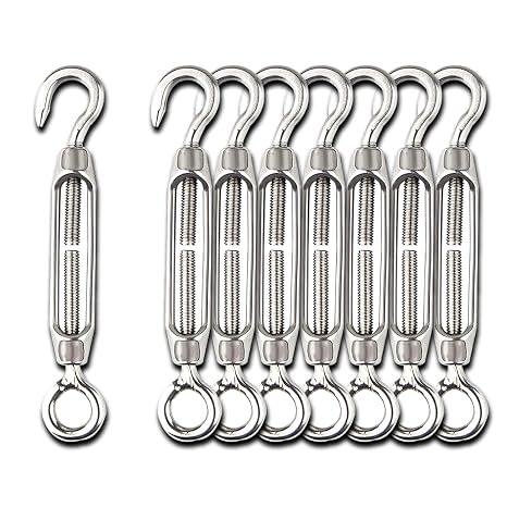 304 Stainless Steel Hook & Eye Turnbuckle Light Duty Wire Rope Tension (M4 8pack)