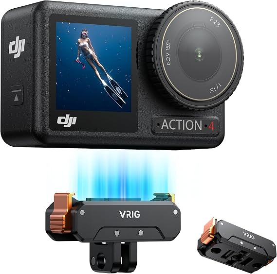 VRIG Magnetic Adapter Mount for DJI Osmo Action 5Pro/4/3,Osmo 360, Aluminum Quick Release Adapter with 1/4" Screw Thread & Foldable Connector for Tripods, Selfie Sticks, Vlogging