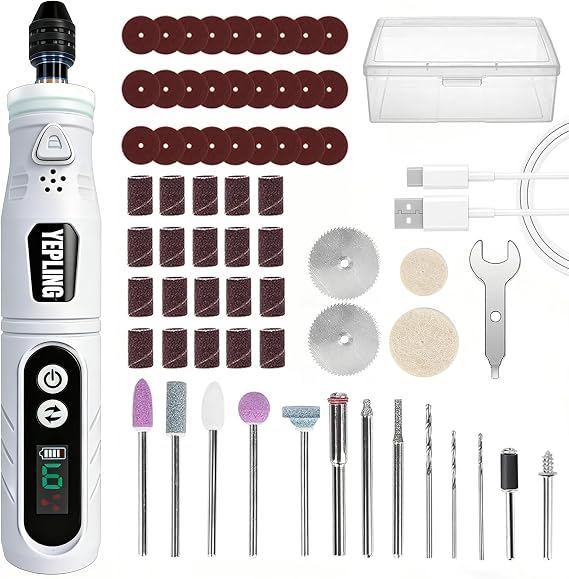 Cordless Rotary Tool, 3.7V Li-ion Electric DIY Mini Grinder Kit with Front LED Work Light, 6 Variable Speed, 68pcs Accessories USB Charging Multi-Tool with Universal Chuck Perfect for Light Duty