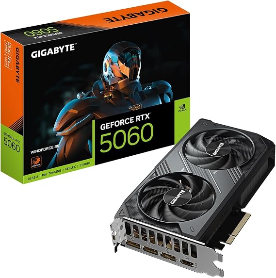 GIGABYTE GeForce RTX 5060 WINDFORCE 8G Graphics Card, 8GB 128-bit GDDR7, PCIe 5.0, WINDFORCE Cooling System, GV-N5060WF2-8GD Video Card
