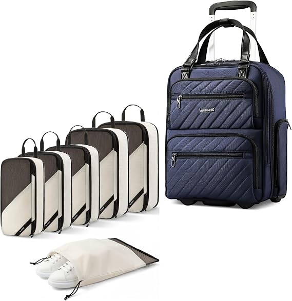 LUGGEX Underseat Carry On Luggage and 6 Set Packing Cubes Bundle Travel Essentials