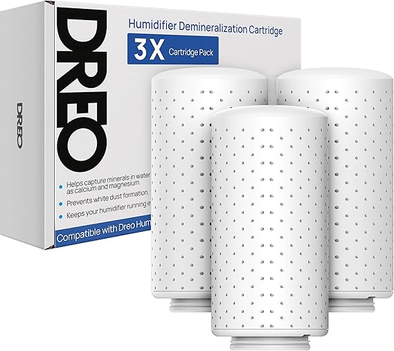 DREO Scale-Inhibitor Cartridge 3-Pack for Humidifiers, Compatible with Dreo Humidifiers HM512S/713/713S/717S, Prevent Mineral Build-up, Filter Hard Water, Eliminate White Dust
