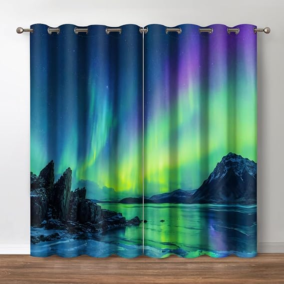 Jekeno Aurora Blackout Curtains 42"x54" 2 Panels, Colorful Northern Lights