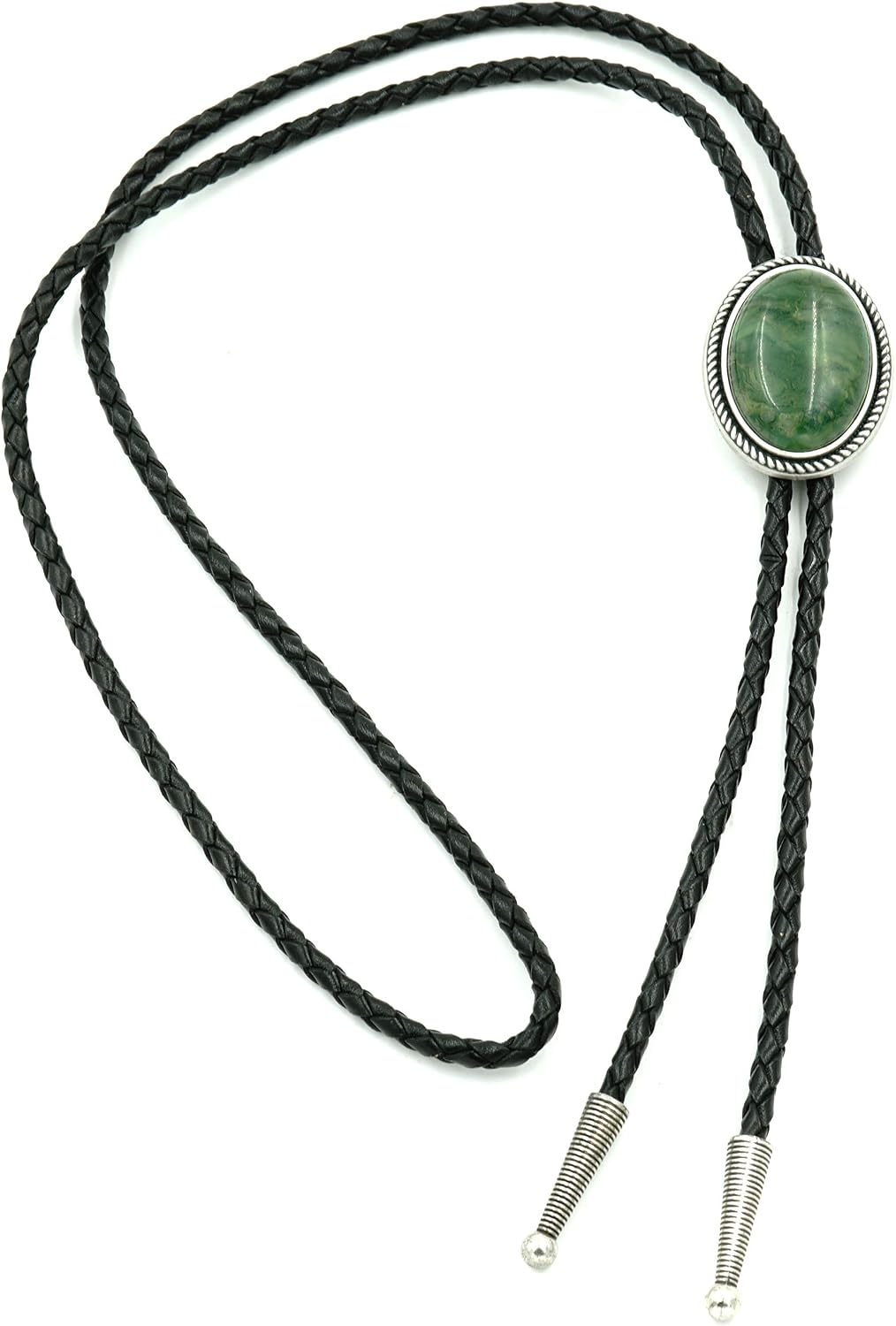 African Jade Green Stone Western Cowboy Leather Bolo Neck Tie