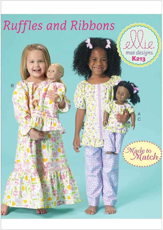 KWIK-SEW PATTERNS K0213 Girls'/18 Inch Dolls' Top Gown & Pants, (XX-Small-Large)