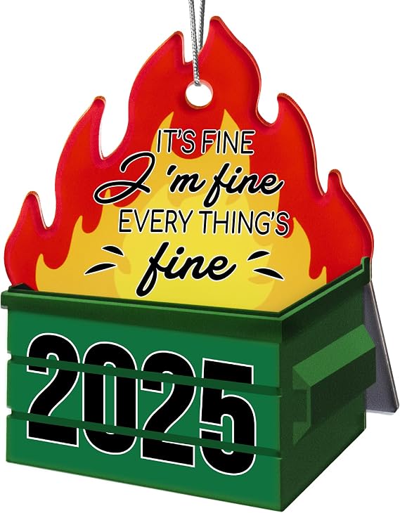 Funny Dumpster Fire Christmas Ornament 2025, Everythings Fine Holiday Decoration, Emotional Support Dumpster Fire Gifts for Men and Women, Funny Christmas Ornament 2025