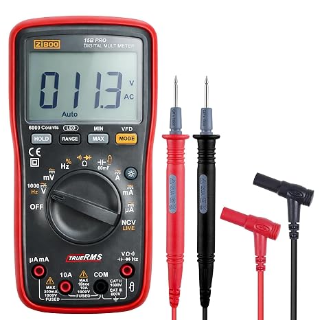 ZIBOO 15B PRO True RMS Digital Multimeter,for Electrical Applications, Measures AC/DC Voltage and Current Measurements up to 1000V and 10A (Optional AC Pliers)