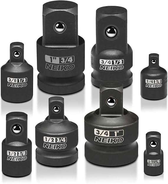 NEIKO 30223A 8 PC Impact Socket Adapter Set, Standard SAE Size, Cr-V Steel, Impact Driver & Wrench Conversion Kit, Locking Impact Socket Adapters & Reducer Set, Ball Detent, 1/4, 3/8, 1/2", 3/4, 1
