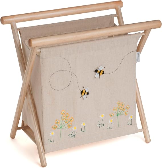 Hobby Gift Collapsible Yarn Caddy, Foldable Knitting & Crochet Storage Organiser with Wooden Frame and Fabric Bag