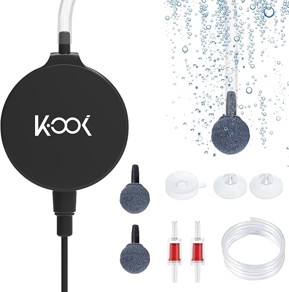 GuDoQi Aquarium Air Pump, 1 Watt Ultra Quiet Mini Oxygen Pump, Powerful Air Aerator Kit for Fish Tank 1-15 Gallon, Including Air Pump Accessories, Back Clip and Suction Cup