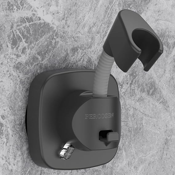 Shower Head Holder with Suction | 360 Swivel | Gray | Tool-free install in seconds, 360 swivel head, 10kg built-in storage hook, removable, rust-resistant, strong suction grip