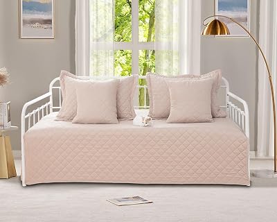 5-Piece Daybed Cover Set Beige Twin Cozy Daybed Bedding Sets for All Season Lightweight Daybed Comforter Bedspread, Geometric Print Day Bed Cover for Twin Bed with 4 Pillow Shams,39x75