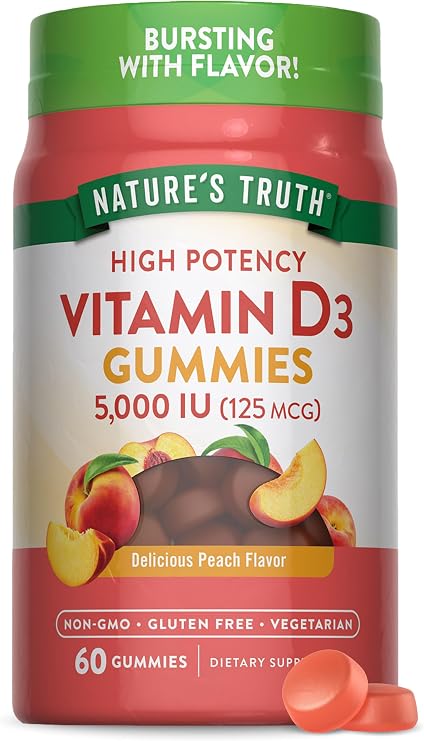 Nature's Truth Vitamin D3 Gummies | 5000 IU | 60 Count | Peach Flavor