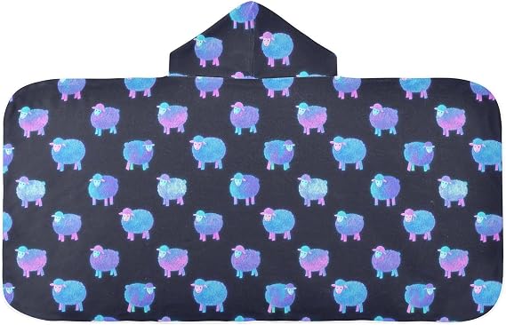 Toddler Bath Towel Cartoon Cute Blue Neon Fluorescent Sheep Toddler Towels with Hood Quick Dry