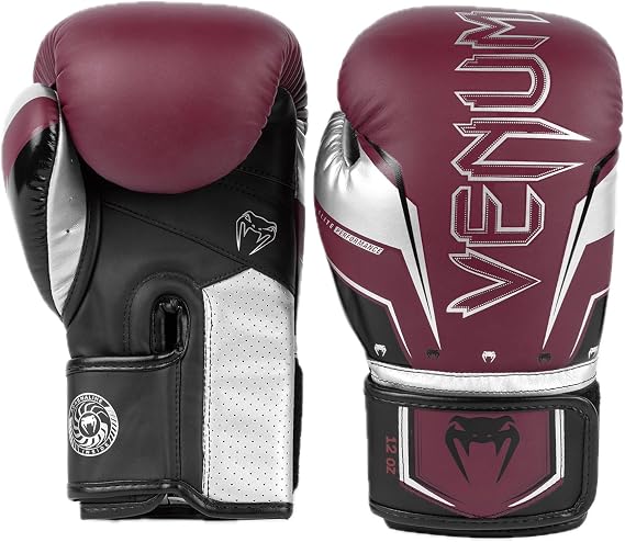 Venum Elite Evo Boxing Gloves - Burgundy/Silver